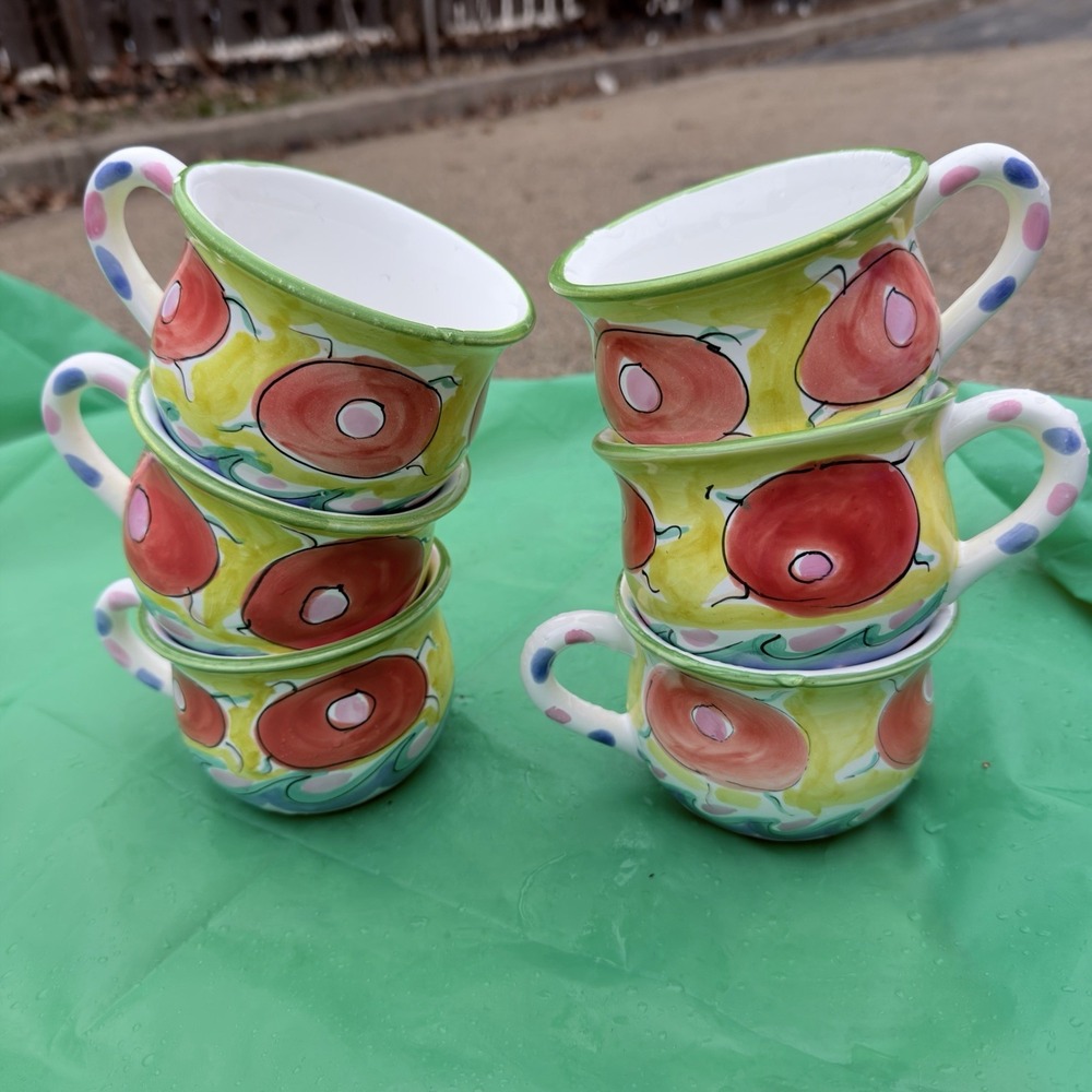 Italian‎ Hand Painted Espresso Cups Set 6 Ceramic Colorful Italy